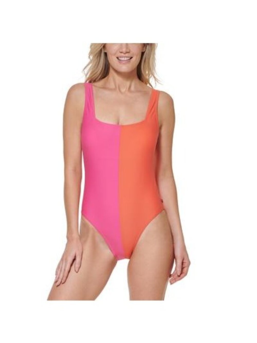 Tommy Hilfiger Womens Colorblock Lined One Piece Swimsuit Orange Size 16 NWT